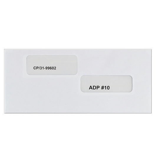 Size number 10 double window envelopes for ADP payroll business check envelopes, security tint, moisture-seal - CP31-99602