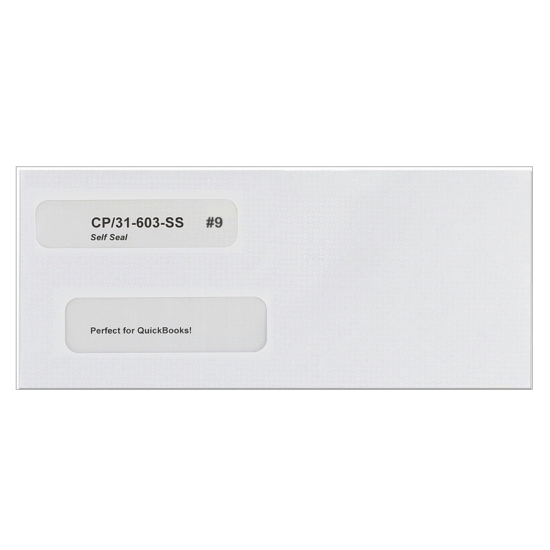 Size number 9 double window envelopes for quickbooks checks, self-seal, security tint envelopes - CP31-603-SS