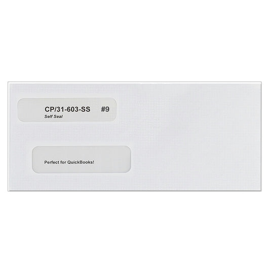 Size number 9 double window envelopes for quickbooks checks, self-seal, security tint envelopes - CP31-603-SS