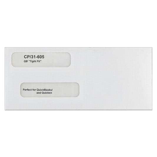 Double window envelopes for QuickBooks checks and Quicken checks, tight-fit - CP31-605