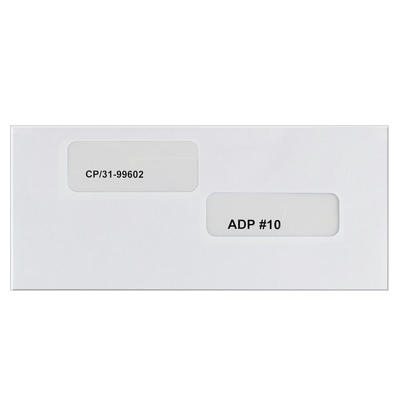 Size number 10 double window envelopes for ADP payroll business check envelopes, security tint, moisture-seal - CP31-99602