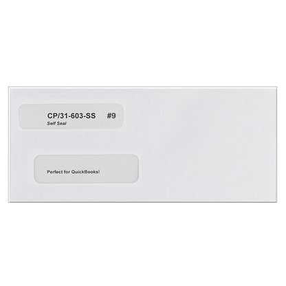 Size number 9 double window envelopes for quickbooks checks, self-seal, security tint envelopes - CP31-603-SS