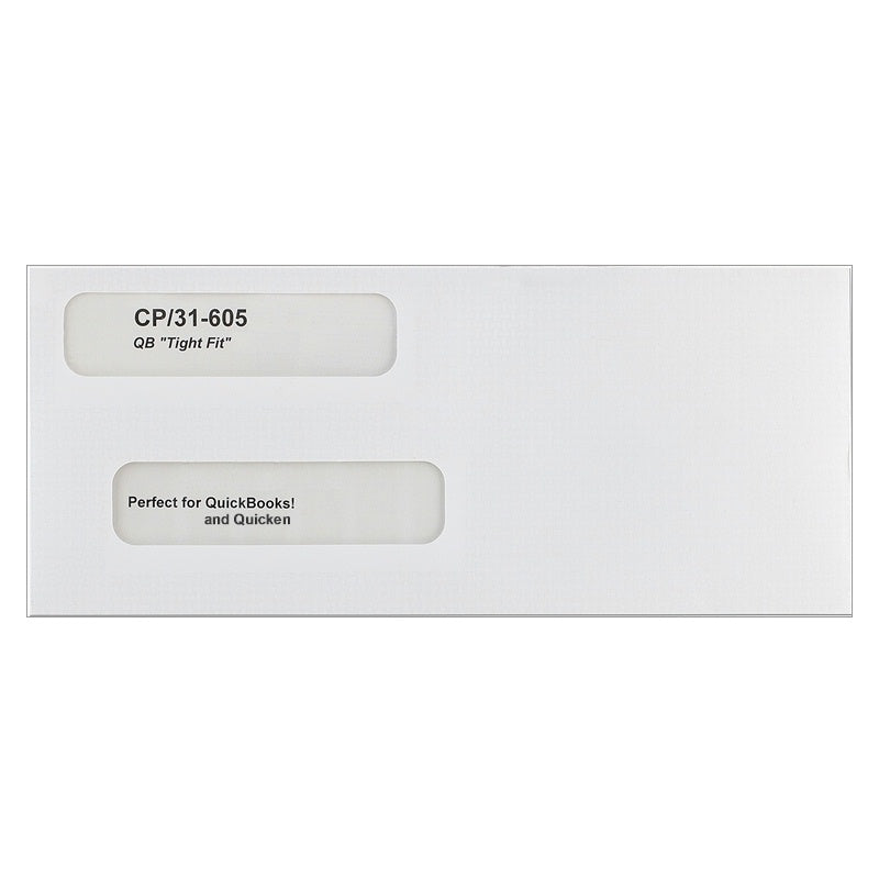 Double window envelopes for QuickBooks checks and Quicken checks, tight-fit - CP31-605