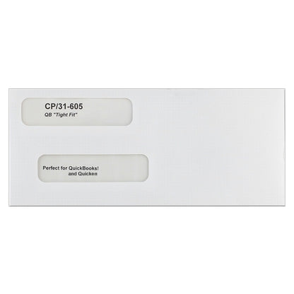 Double window envelopes for QuickBooks checks and Quicken checks, tight-fit - CP31-605