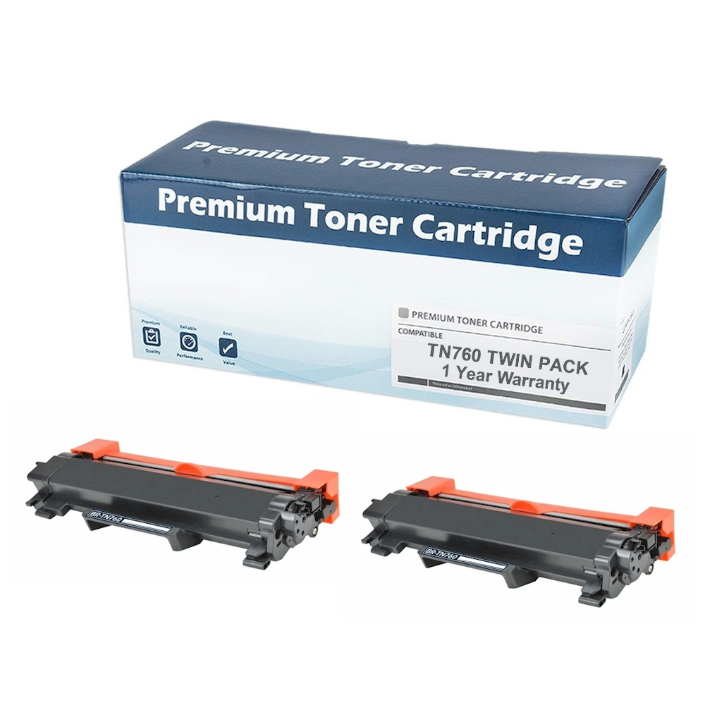 2PK TN760 Toner Cartridge for Brother DCP-L2550DW / HL-L2350DW Printer