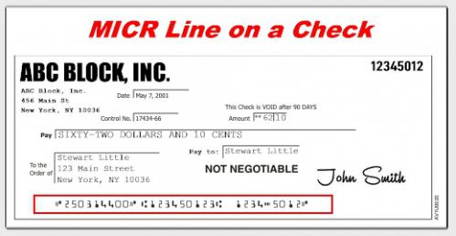 MICR line on a check